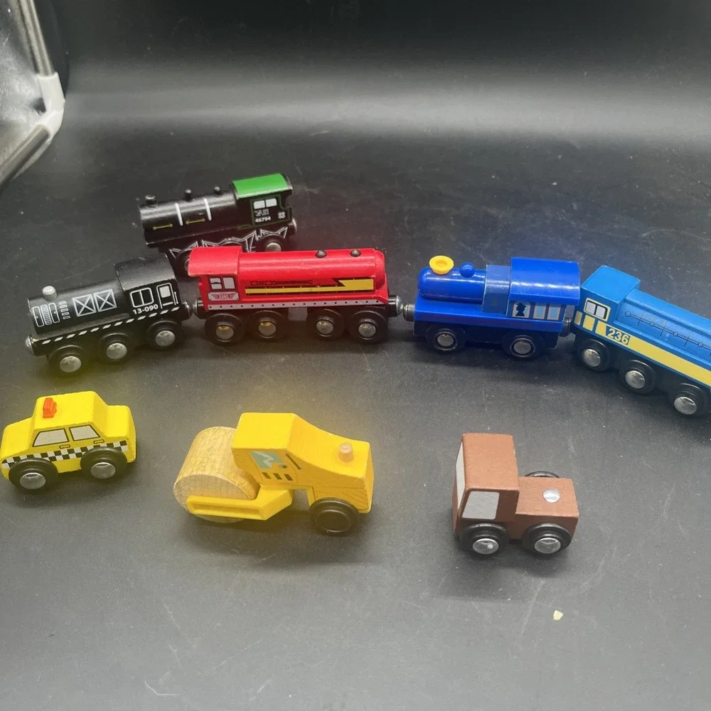 Mixed Wooden Train Lot 8pc Imaginarium Maxim Toys R Us Steam Roller Taxi